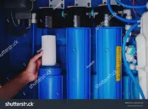 Residential water filtration system installed under kitchen sink for clean drinking water