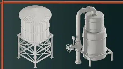 Industrial tanks at a manufacturing facility showing different tank materials, sizes, and configurations for industrial liquid storage