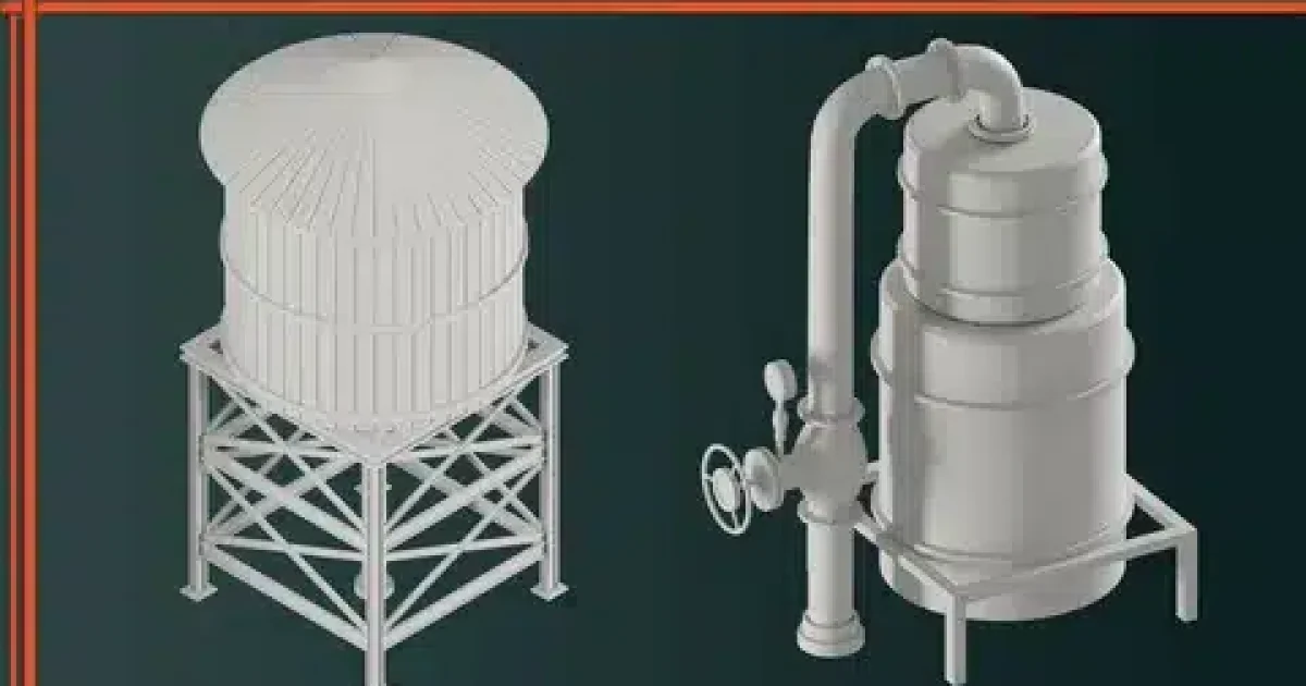 Industrial tanks at a manufacturing facility showing different tank materials, sizes, and configurations for industrial liquid storage
